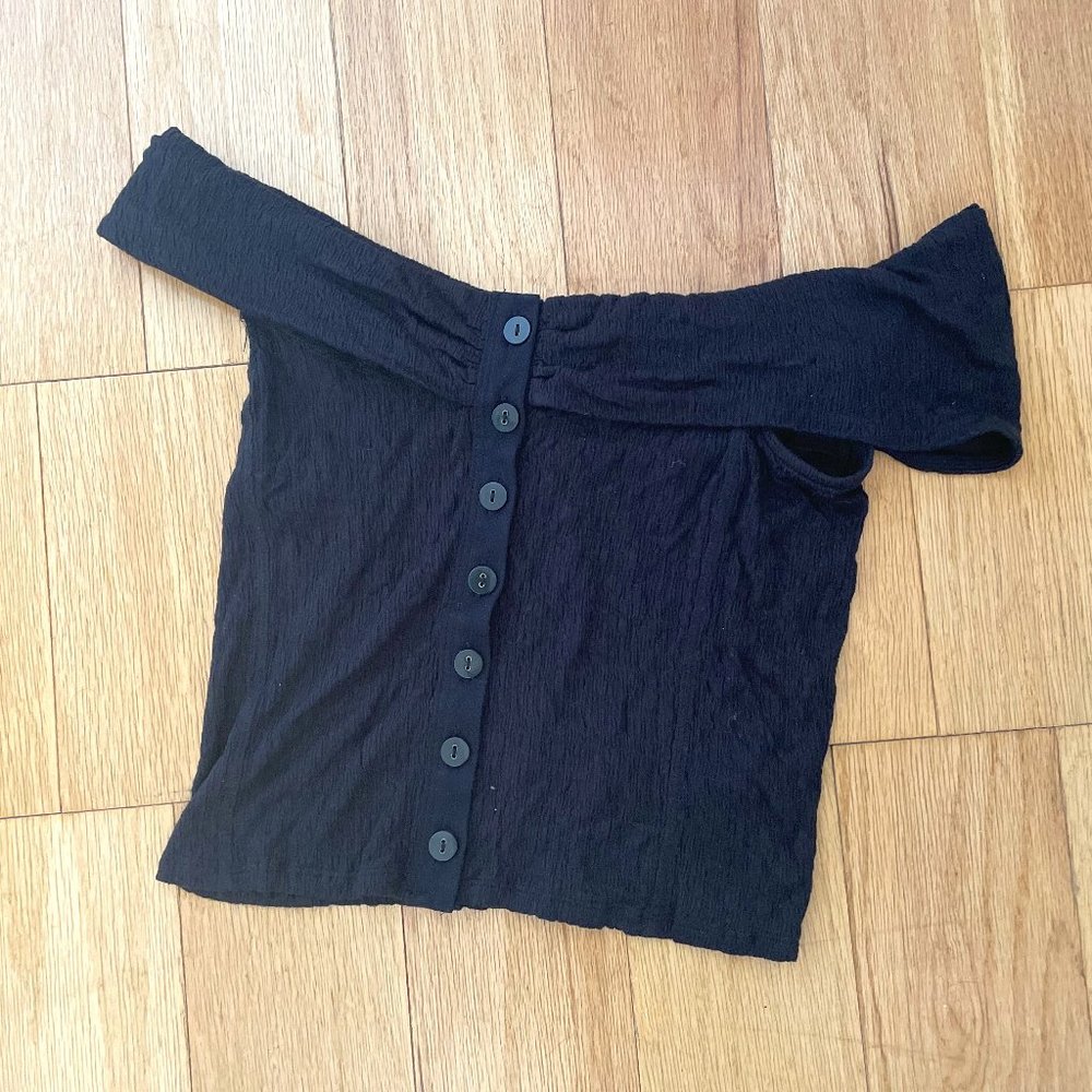 Free People Black Ruched Off-the-Shoulder Top